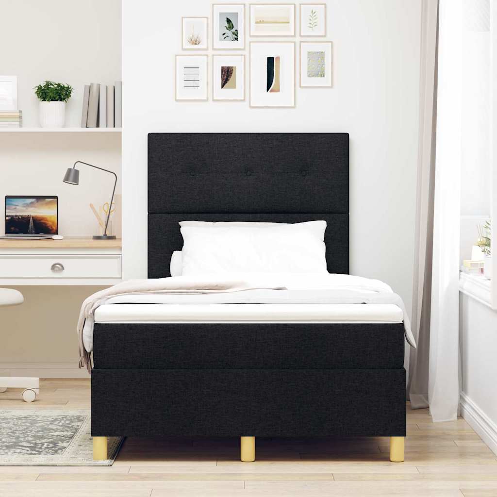 Box Spring Seng Med Hovedgærde Sort 120 X 190 Cm Stof - Billede 5
