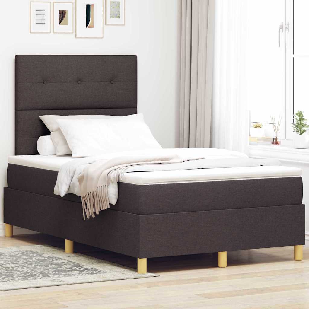 Box Spring Seng Med Hovedgærde Mørkebrun 120 X 190 Cm Stof - Hovedbillede