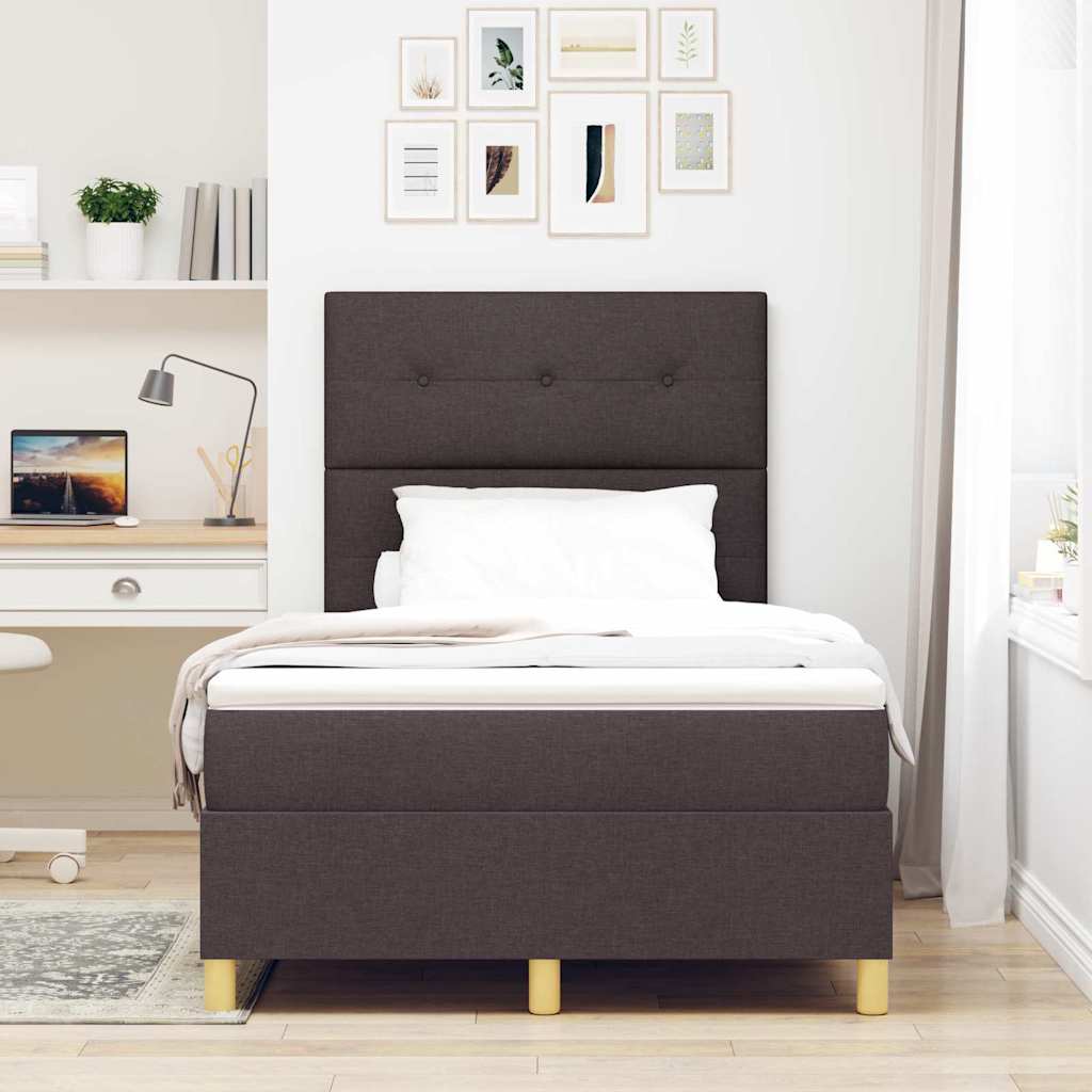 Box Spring Seng Med Hovedgærde Mørkebrun 120 X 190 Cm Stof - Billede 4