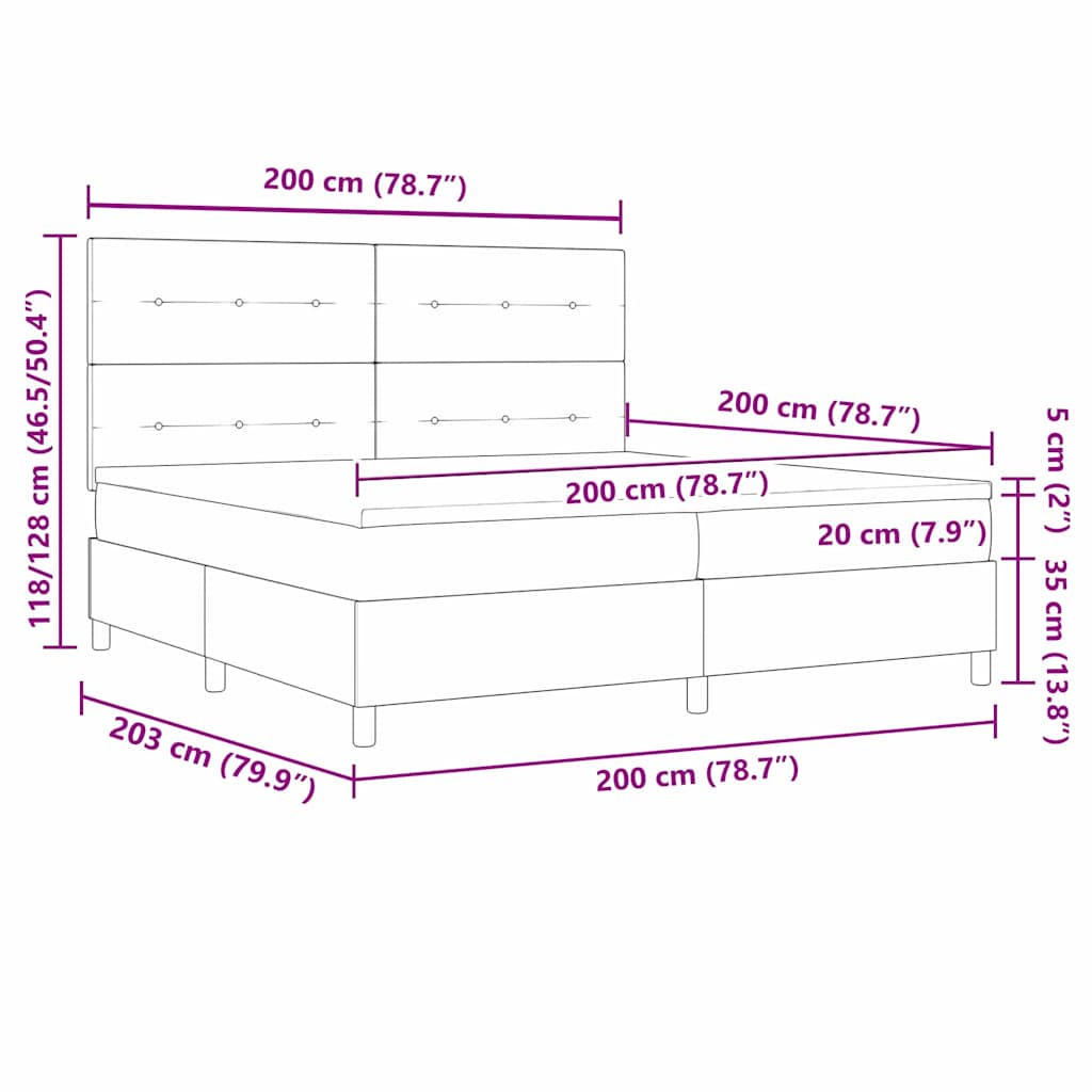 Box Spring Seng Med Hovedgærde Sort 200 X 200 Cm Stof - Billede 13