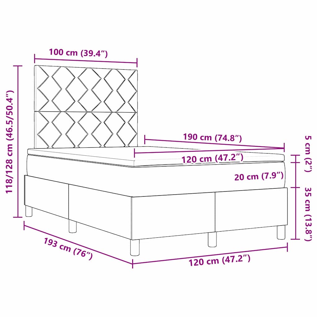 Box Spring Seng Med Hovedgærde Blå 120 X 190 Cm Stof - Billede 12