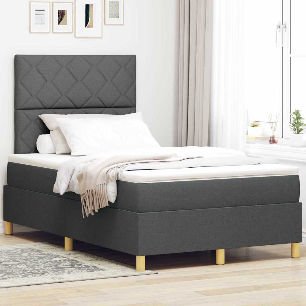 Box Spring Seng Med Hovedgærde Mørkegrå 120 X 200 Cm Stof - Hovedbillede