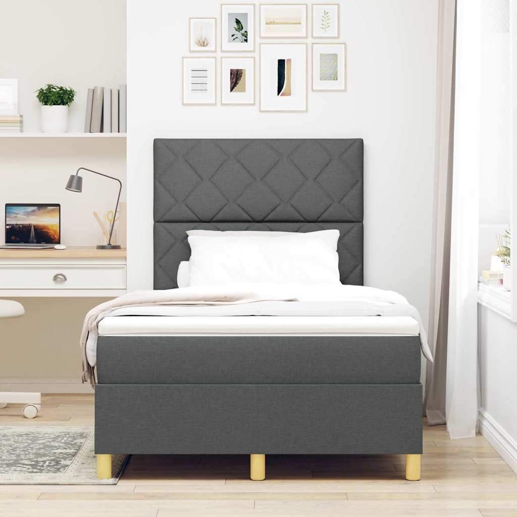 Box Spring Seng Med Hovedgærde Mørkegrå 120 X 200 Cm Stof - Billede 4