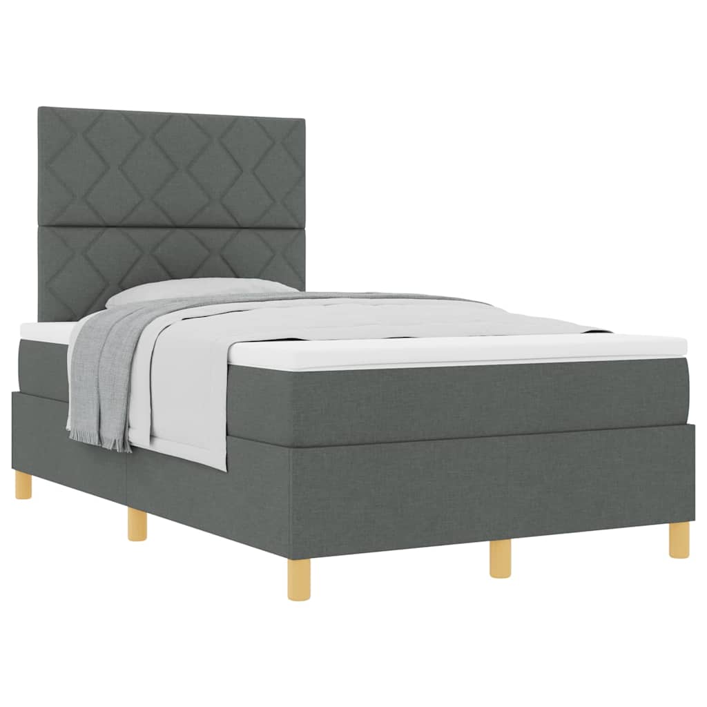 Box Spring Seng Med Hovedgærde Mørkegrå 120 X 200 Cm Stof - Billede 3