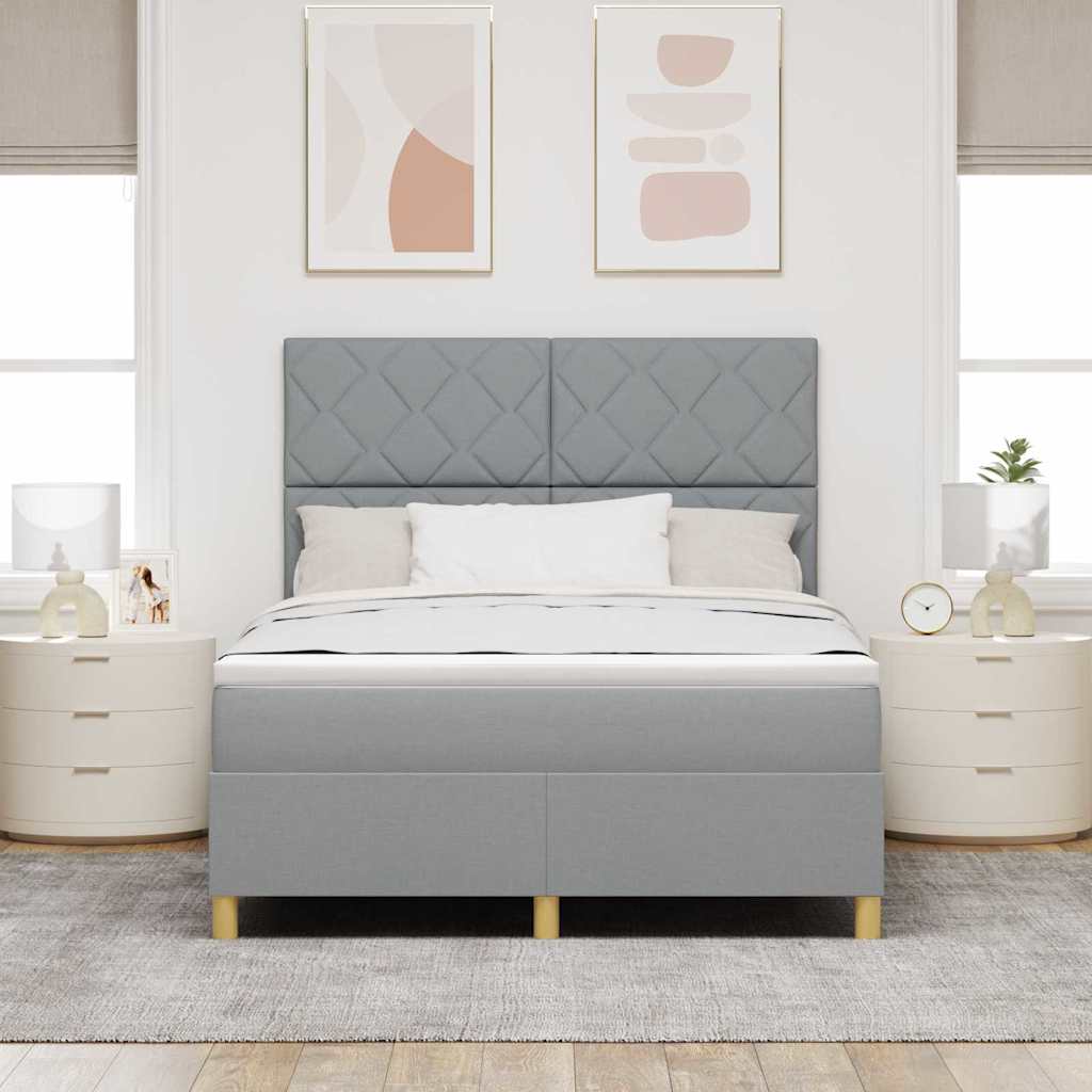 Box Spring Seng Med Hovedgærde Lysegrå 140 X 200 Cm Stof - Billede 4