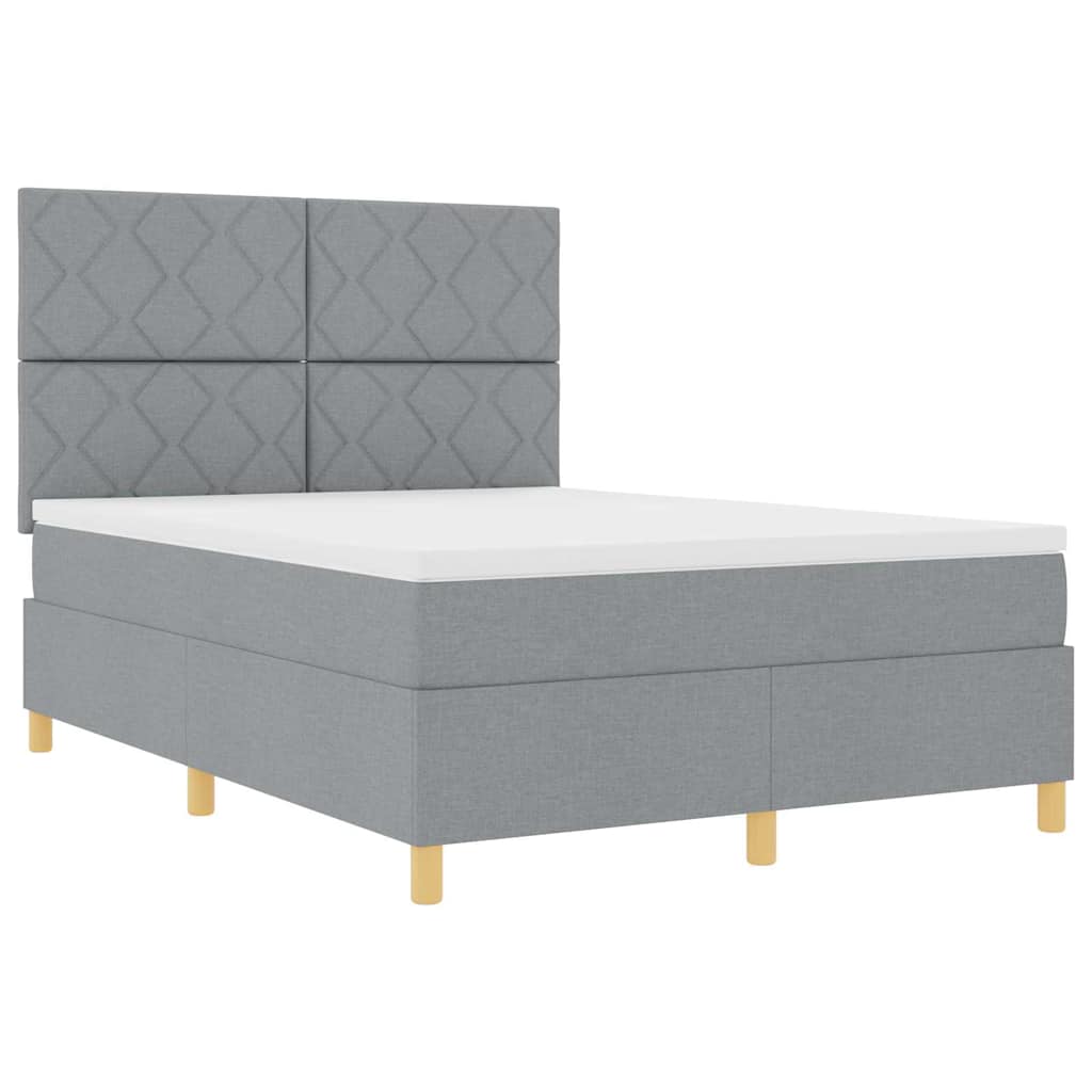 Box Spring Seng Med Hovedgærde Lysegrå 140 X 200 Cm Stof - Billede 5