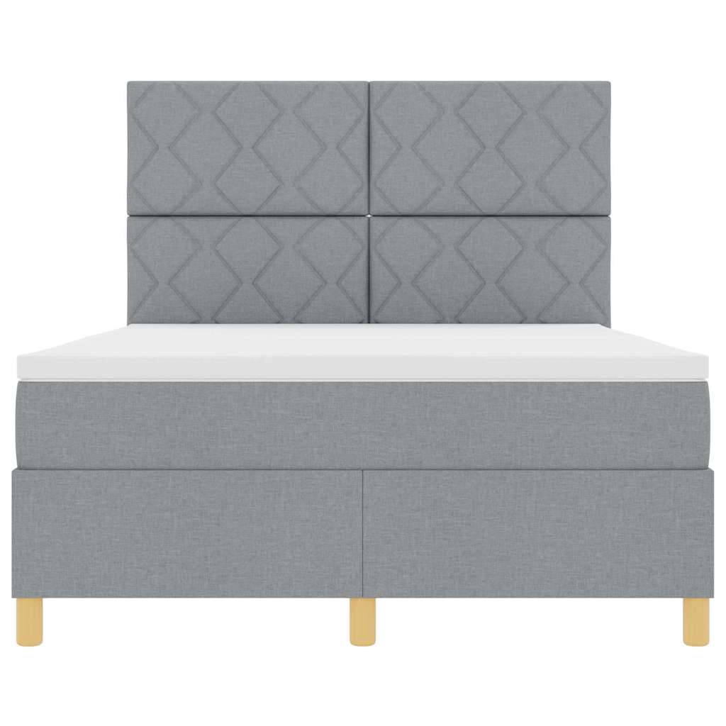 Box Spring Seng Med Hovedgærde Lysegrå 140 X 200 Cm Stof - Billede 7