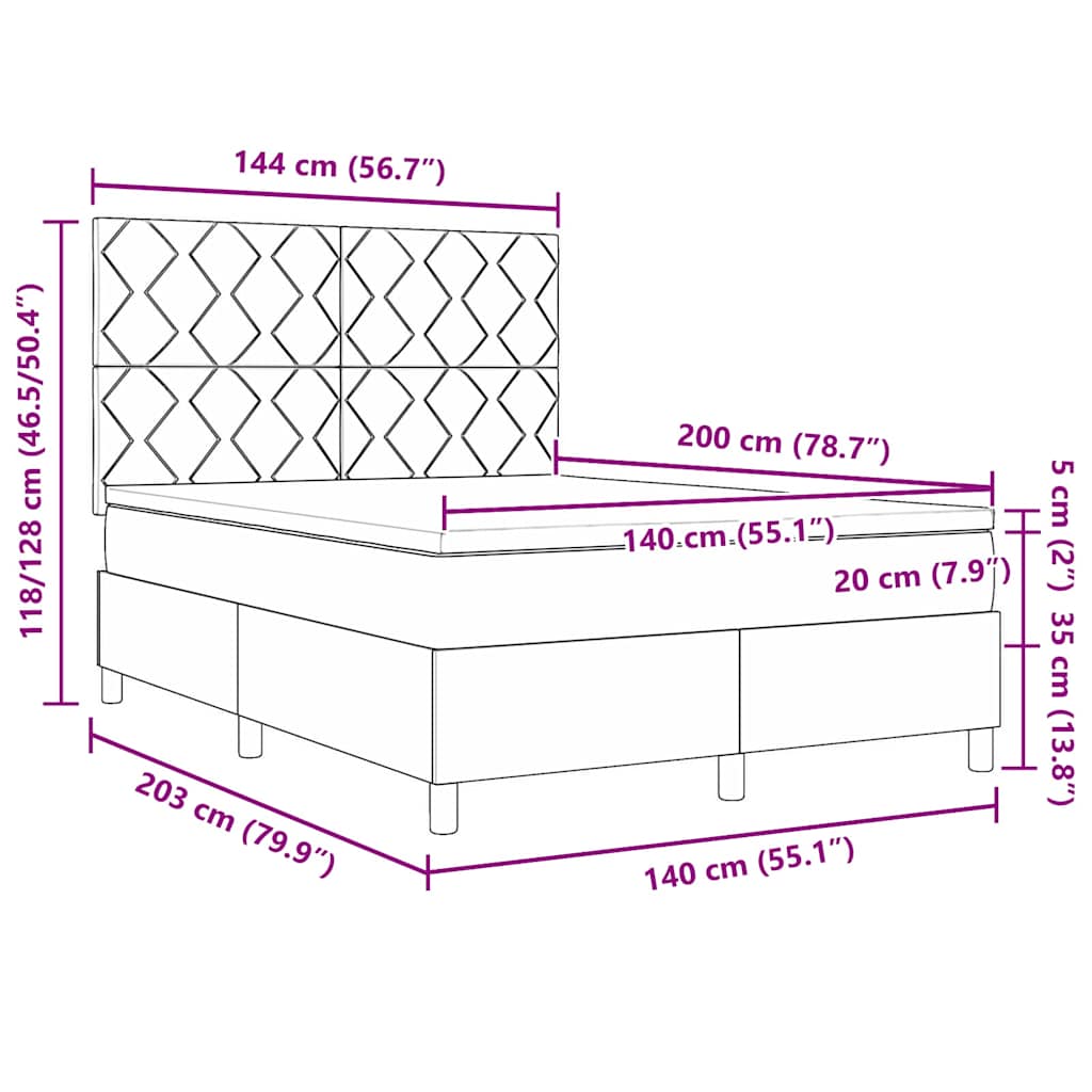 Box Spring Seng Med Hovedgærde Lysegrå 140 X 200 Cm Stof - Billede 12