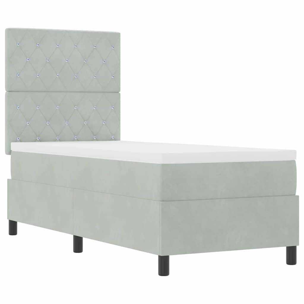 Box Spring Seng Med Madras Lysegrå 80 X 200 Cm Fløjl - Billede 6