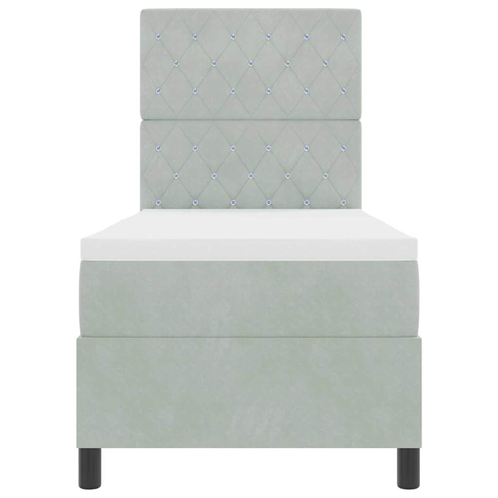 Box Spring Seng Med Madras Lysegrå 80 X 200 Cm Fløjl - Billede 8