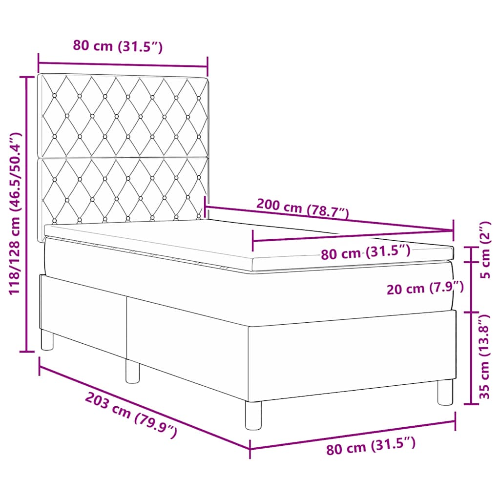 Box Spring Seng Med Madras Lysegrå 80 X 200 Cm Fløjl - Billede 12