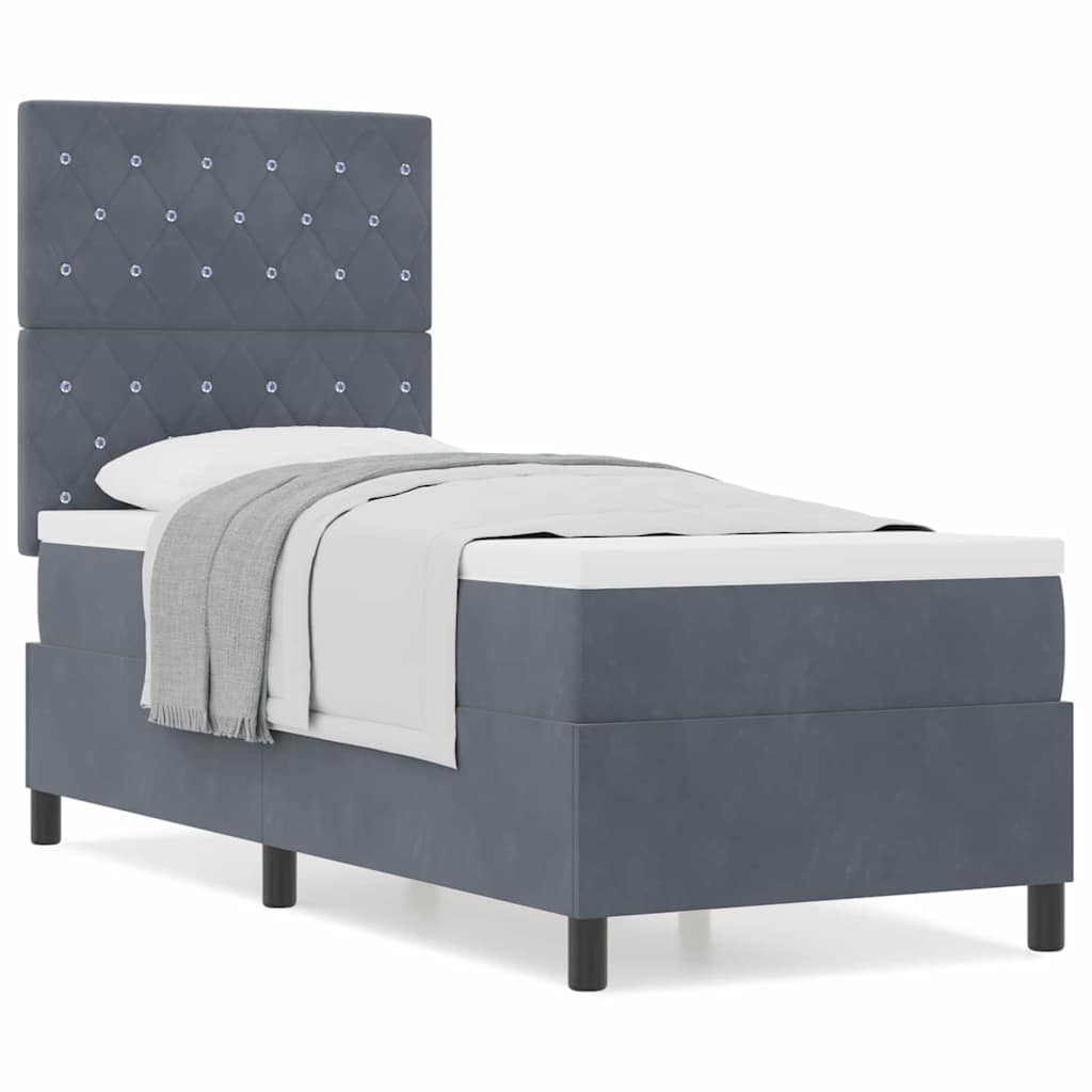 Box Spring Seng Med Madras Mørkegrå 80 X 200 Cm Fløjl - Billede 4