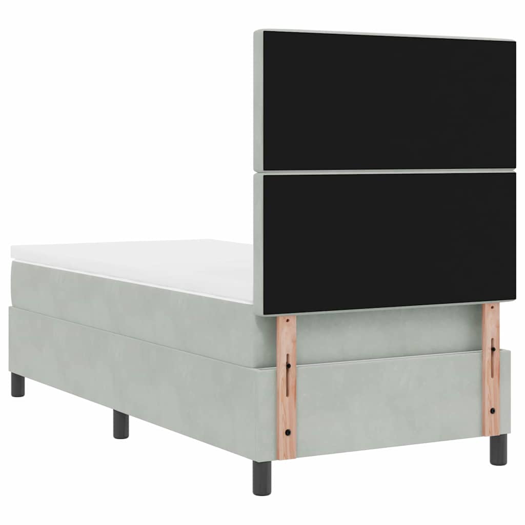 Box Spring Seng Med Madras Lysegrå 90 X 190 Cm Fløjl - Billede 10