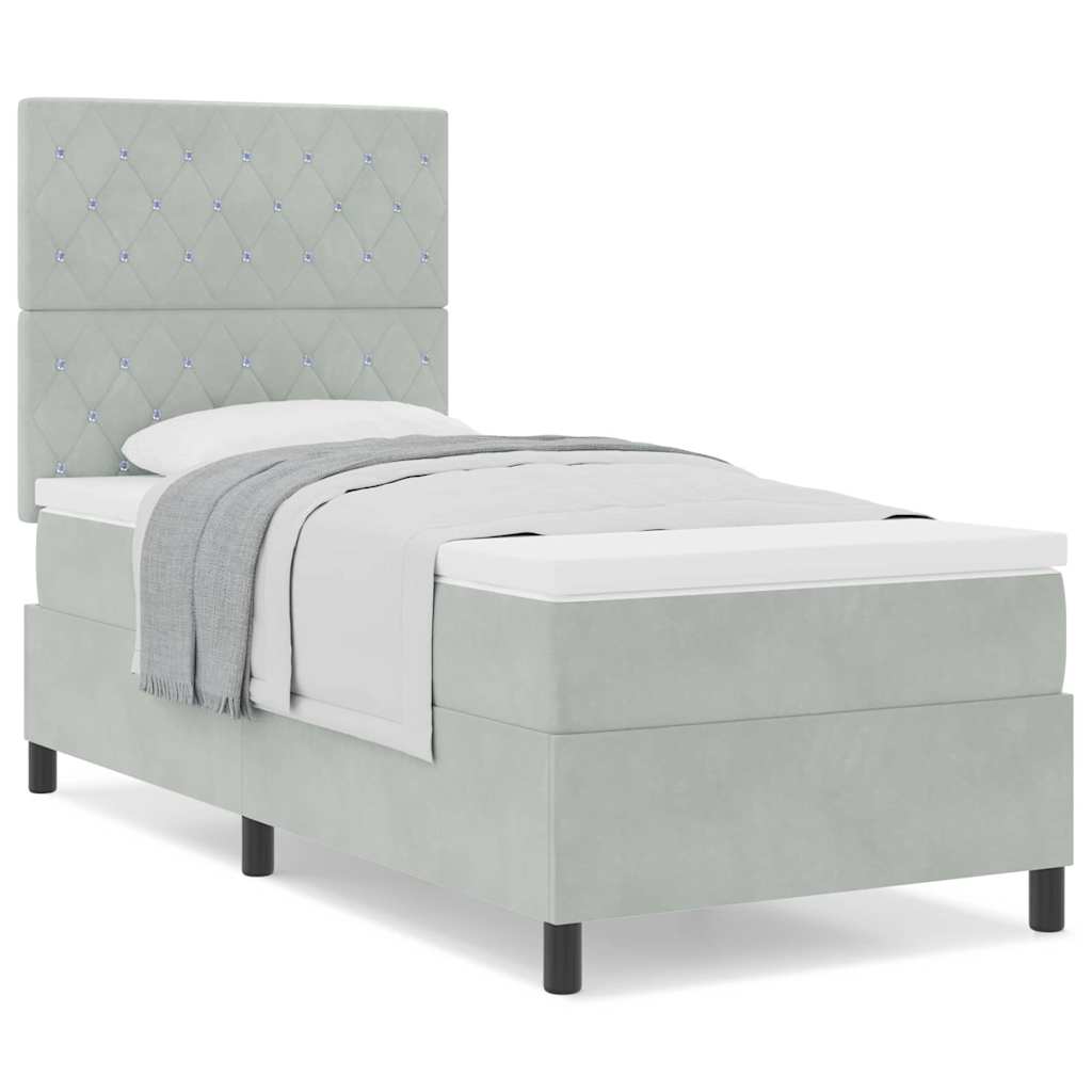 Box Spring Seng Med Madras Lysegrå 100 X 200 Cm Fløjl - Billede 4