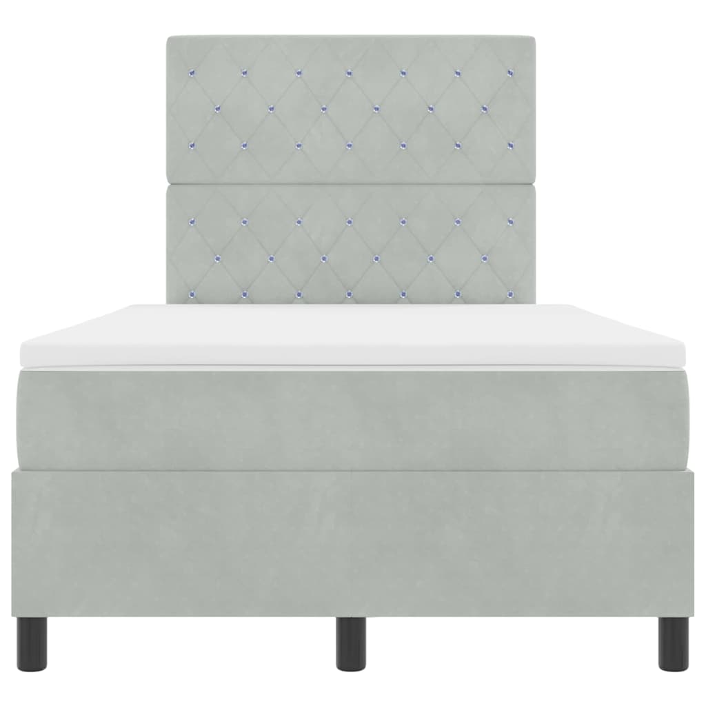 Box Spring Seng Med Madras Lysegrå 120 X 190 Cm Fløjl - Billede 8