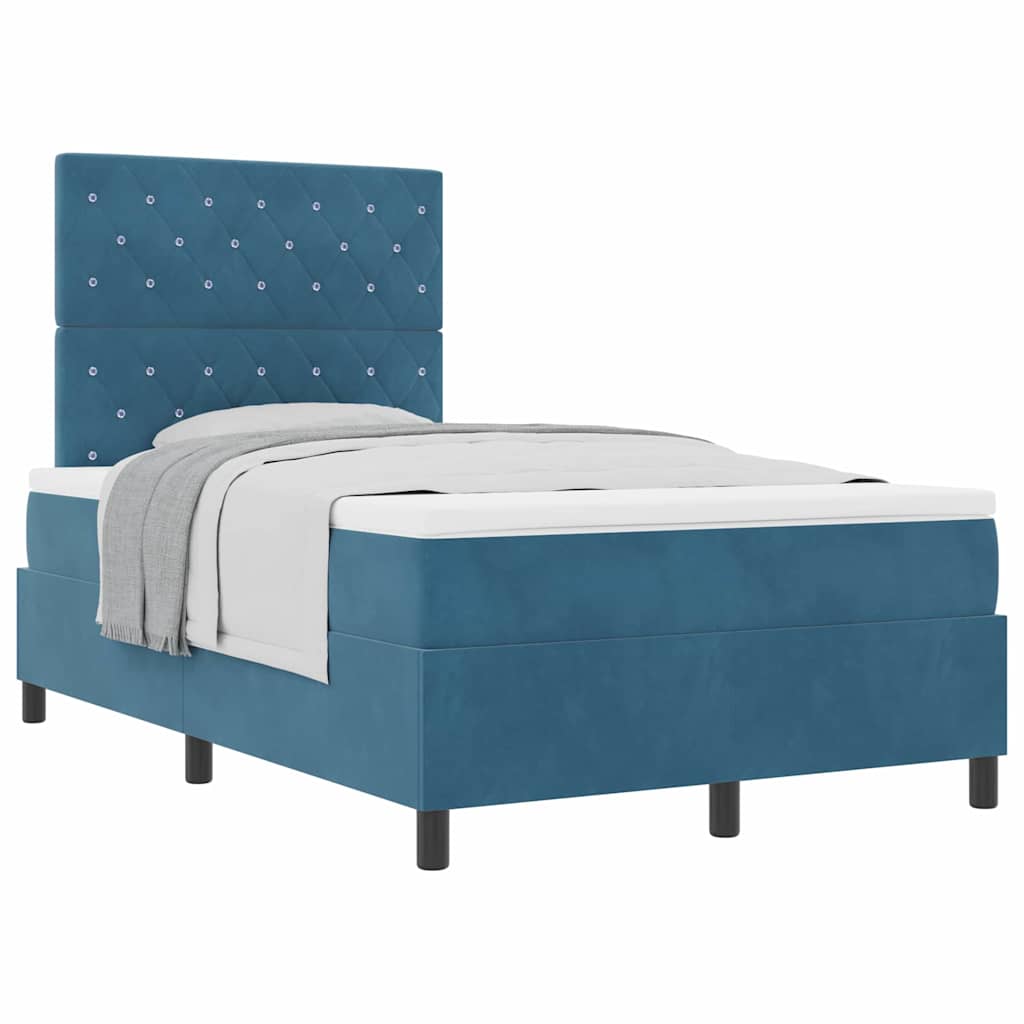 Box Spring Seng Med Madras Mørkeblå 120 X 190 Cm Fløjl - Billede 3