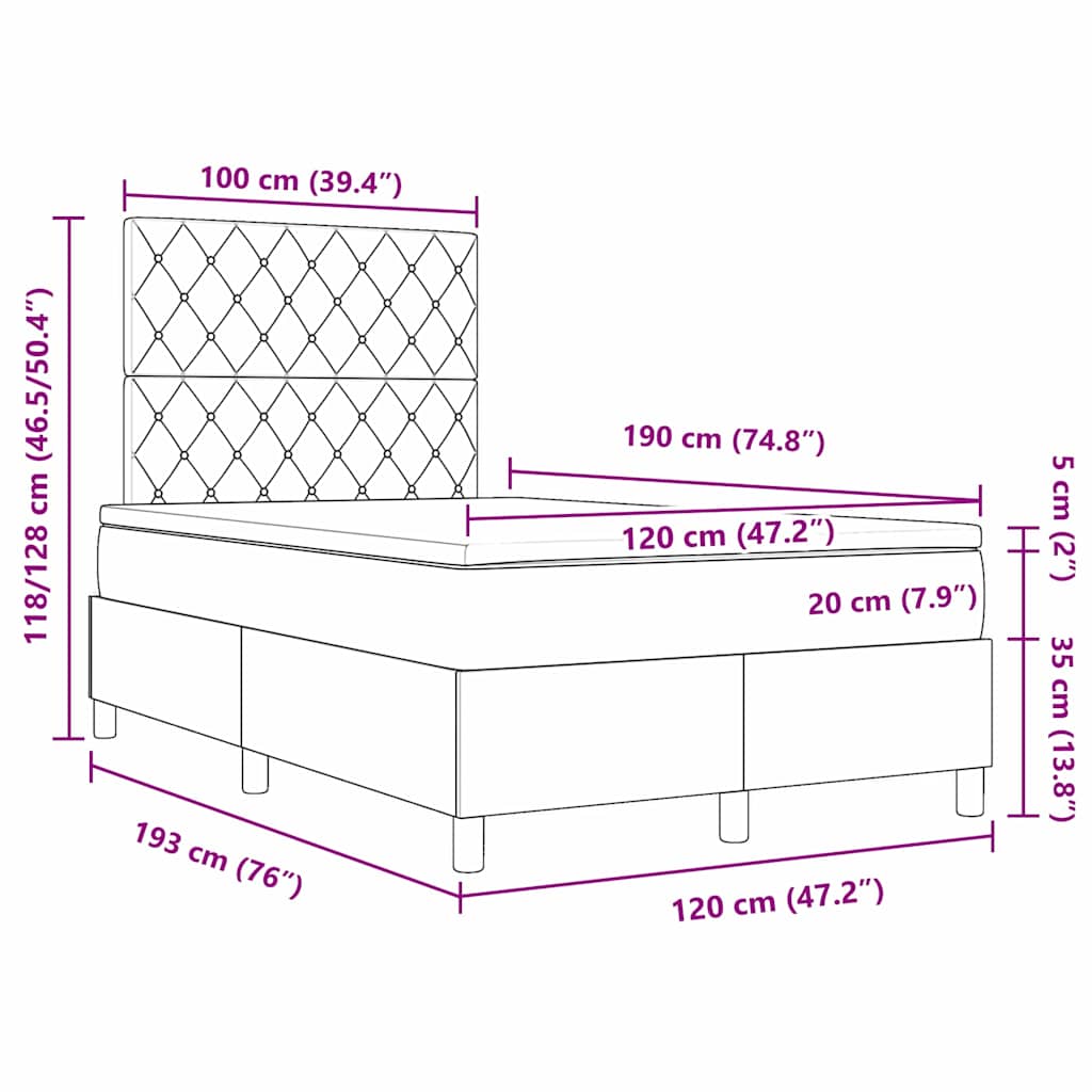 Box Spring Seng Med Madras Mørkeblå 120 X 190 Cm Fløjl - Billede 12