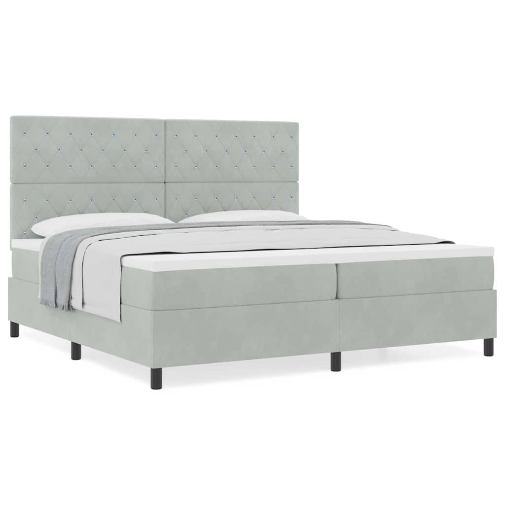 Box Spring Seng Med Madras Lysegrå 200 X 200 Cm Fløjl - Billede 4