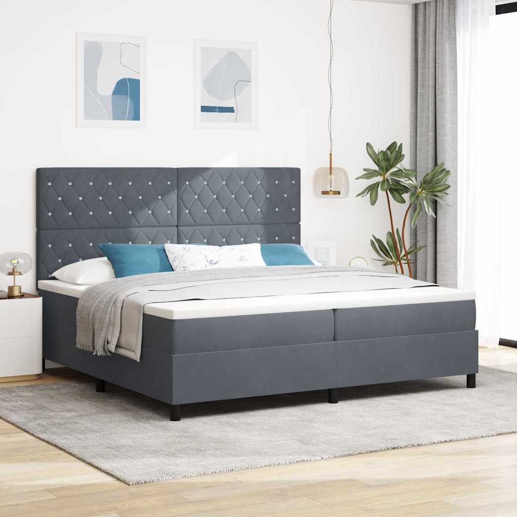 Box Spring Seng Med Madras Mørkegrå 200 X 200 Cm Fløjl - Hovedbillede