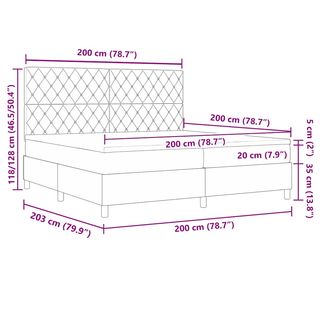 Box Spring Seng Med Madras Mørkegrå 200 X 200 Cm Fløjl - Billede 13