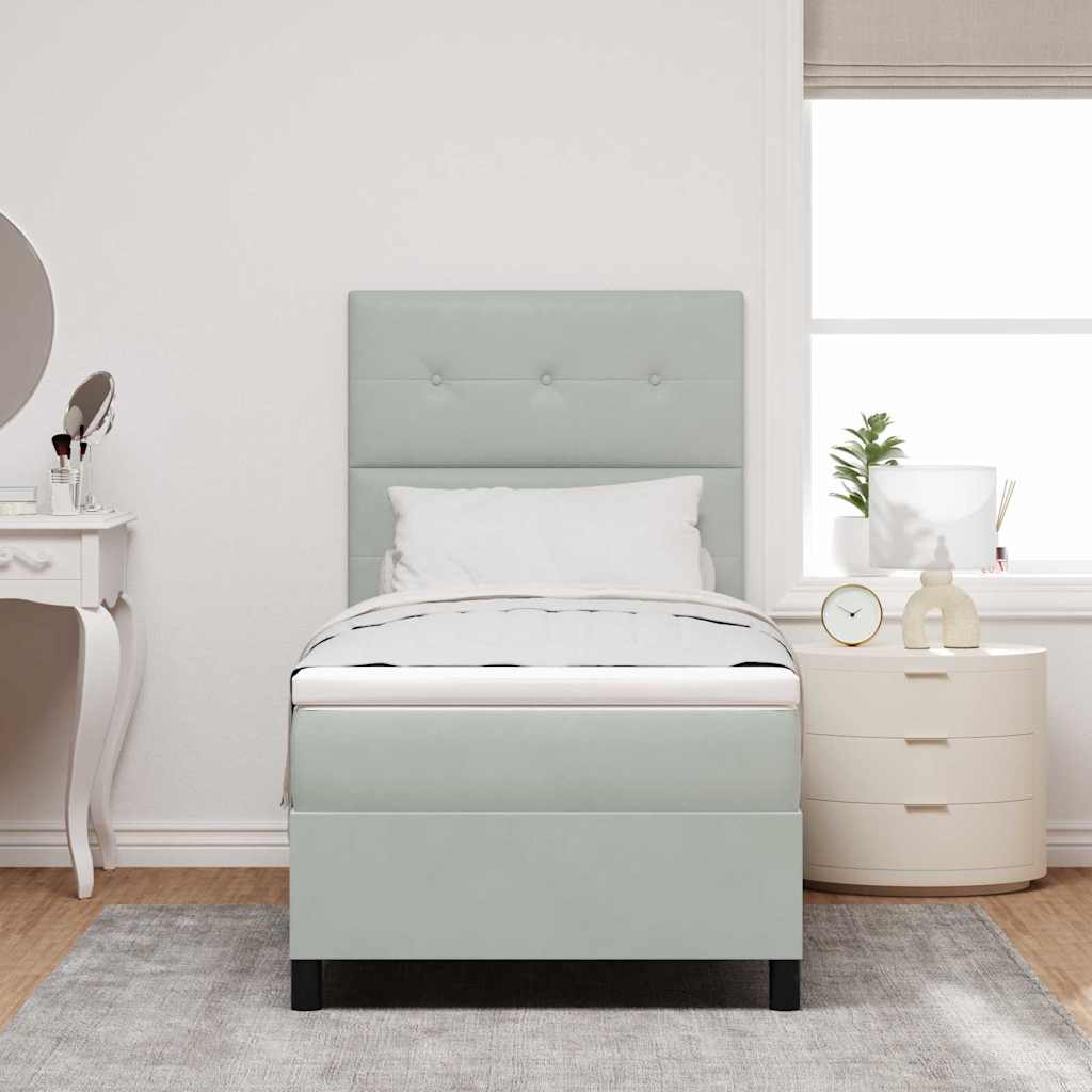 Box Spring Seng Med Madras Lysegrå 80 X 200 Cm Fløjl - Billede 5