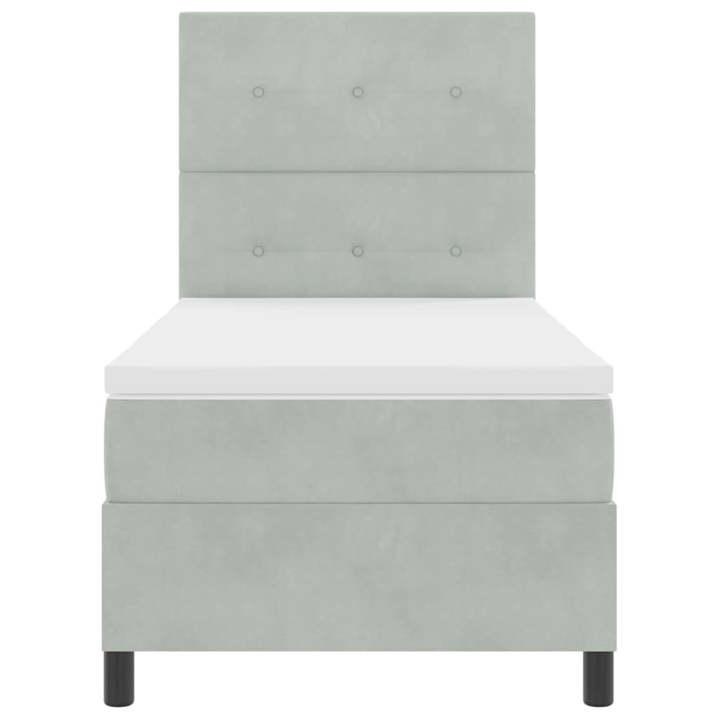 Box Spring Seng Med Madras Lysegrå 80 X 200 Cm Fløjl - Billede 8