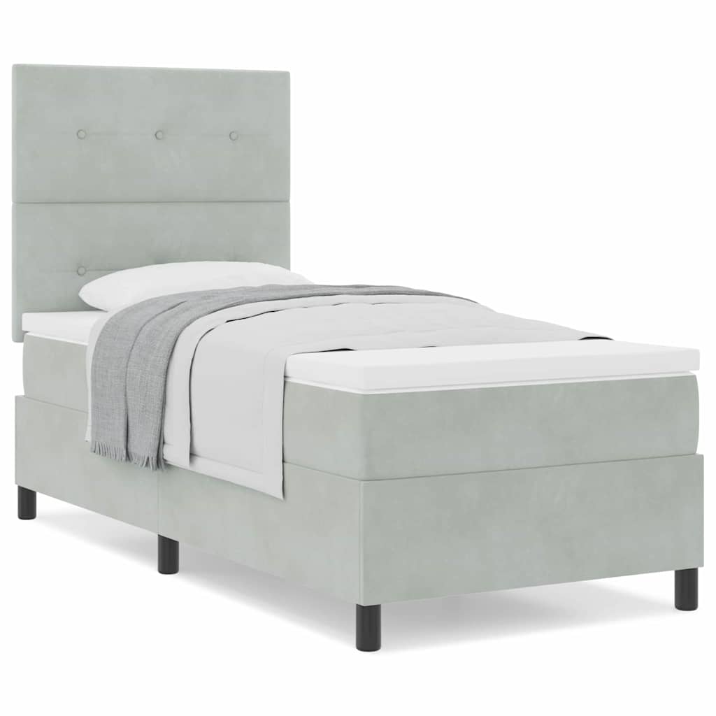 Box Spring Seng Med Madras Lysegrå 80 X 200 Cm Fløjl - Billede 4