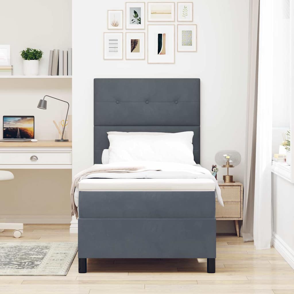 Box Spring Seng Med Madras Mørkegrå 100 X 200 Cm Fløjl - Billede 5