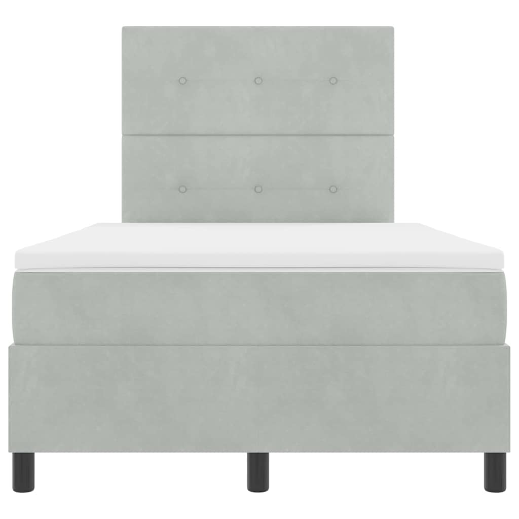 Box Spring Seng Med Madras Lysegrå 120 X 190 Cm Fløjl - Billede 8