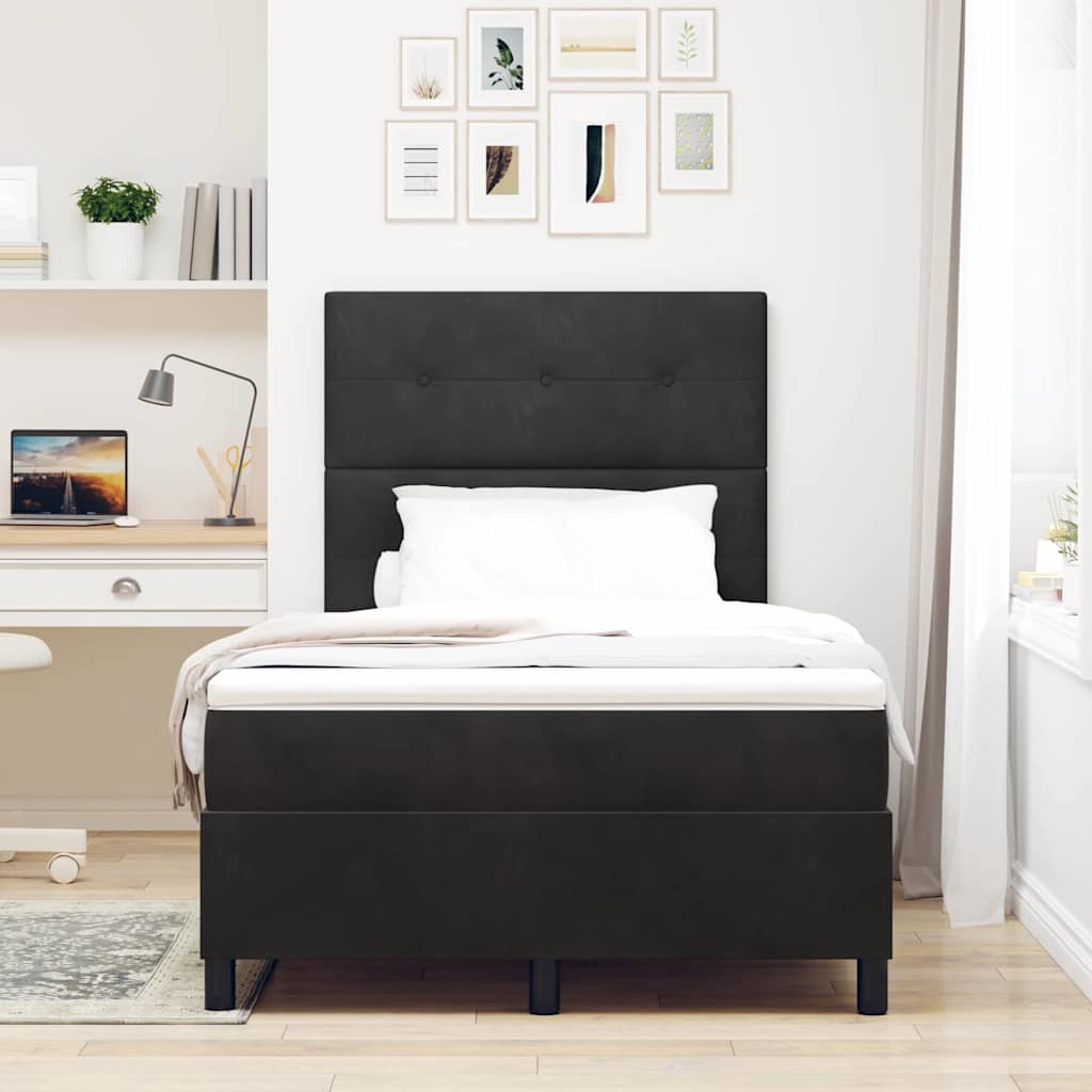 Box Spring Seng Med Madras Sort 120 X 190 Cm Fløjl - Billede 4