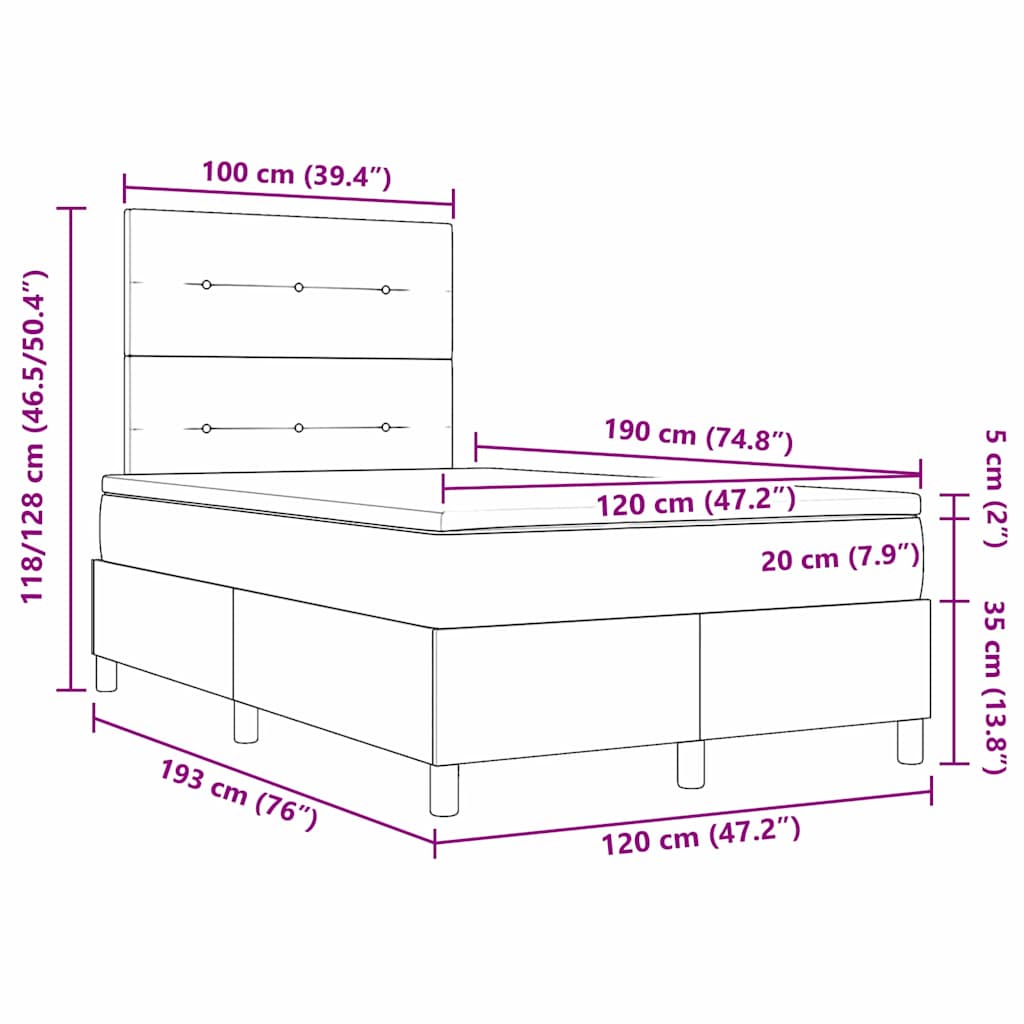 Box Spring Seng Med Madras Sort 120 X 190 Cm Fløjl - Billede 12