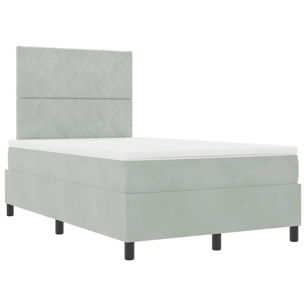 Box Spring Seng Med Madras Lysegrå 120 X 190 Cm Fløjl - Billede 6