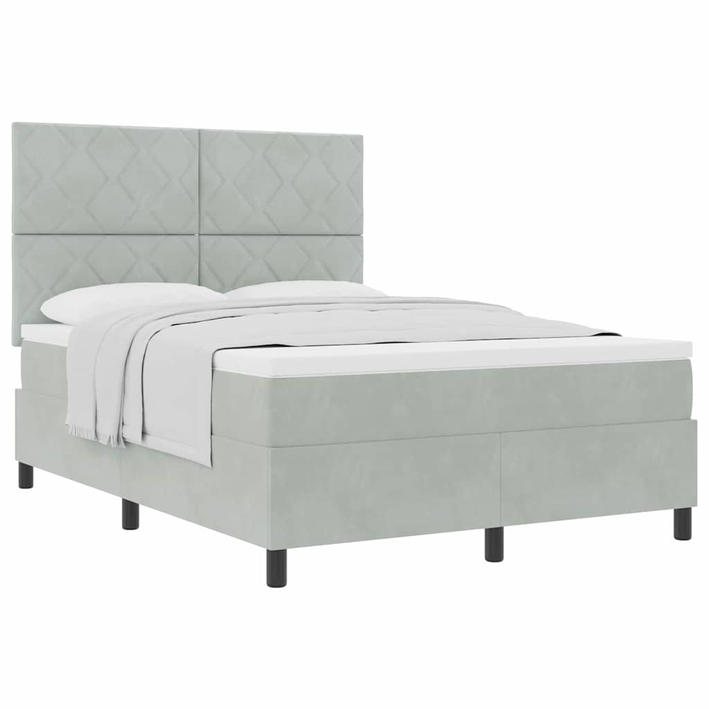 Box Spring Seng Med Madras Lysegrå 140 X 190 Cm Fløjl - Billede 3