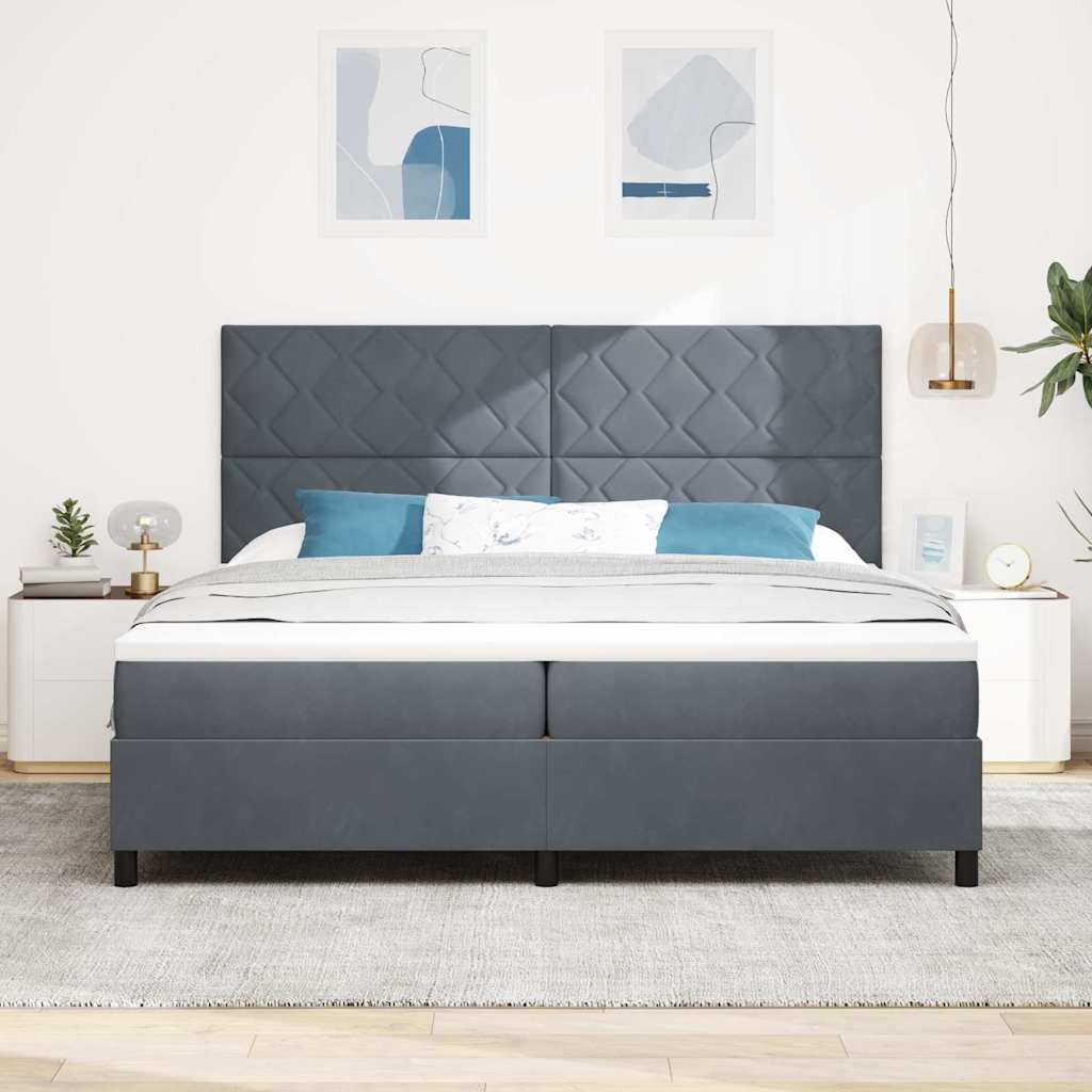 Box Spring Seng Med Madras Mørkegrå 200 X 200 Cm Fløjl - Billede 4