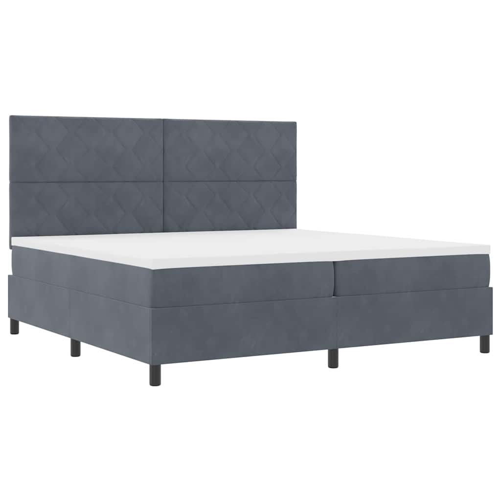 Box Spring Seng Med Madras Mørkegrå 200 X 200 Cm Fløjl - Billede 5