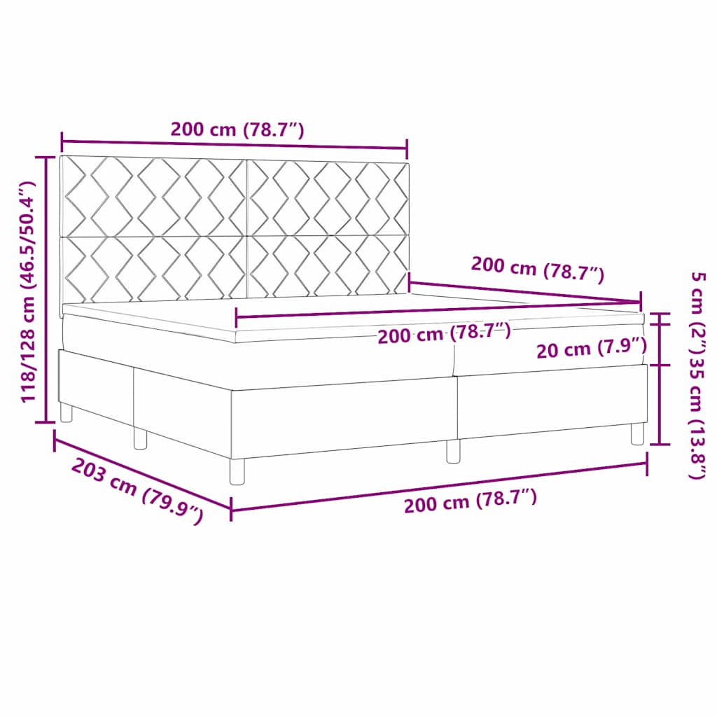 Box Spring Seng Med Madras Mørkegrå 200 X 200 Cm Fløjl - Billede 12