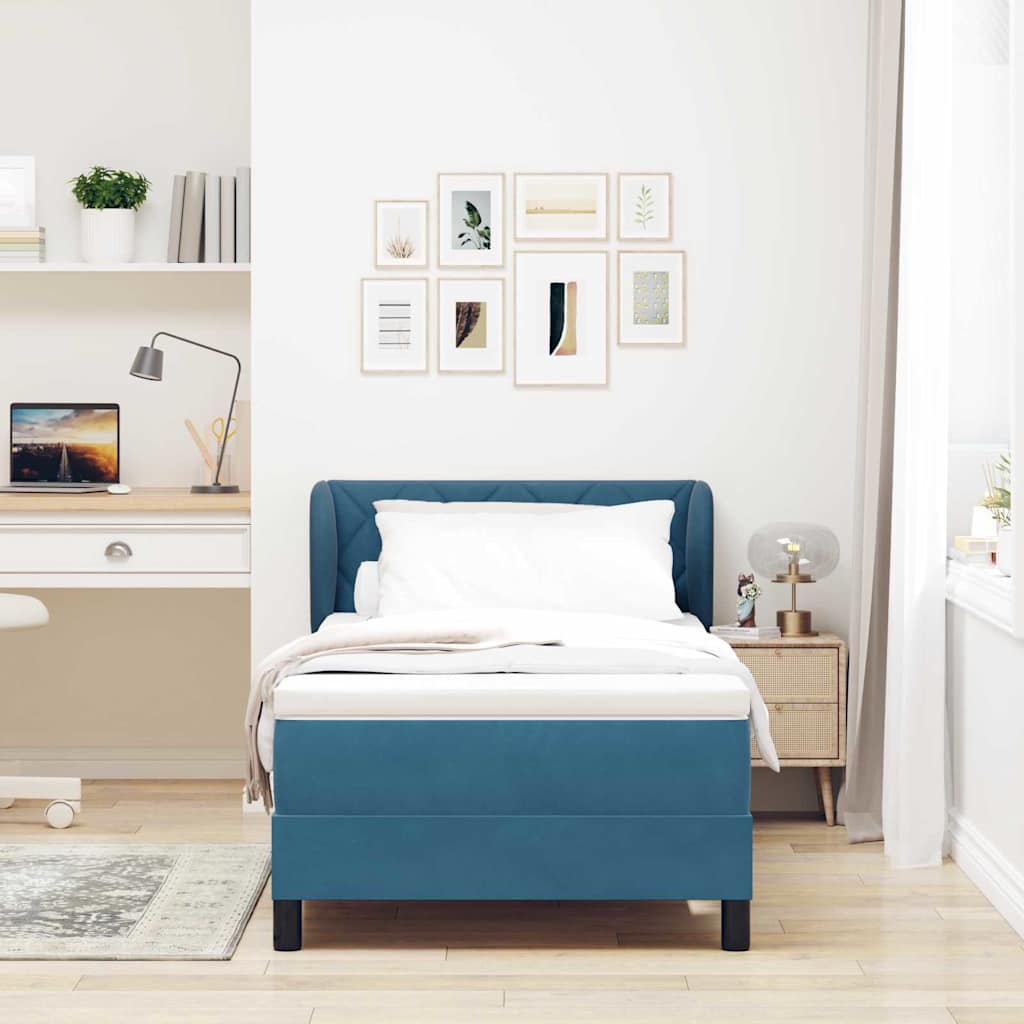 Box Spring-seng Med Madras Mørkegrå 80x200 Cm Fløjl Mørkeblå - Billede 3