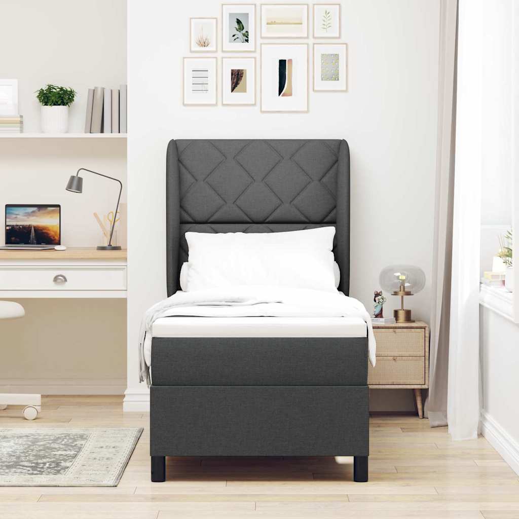 Box Spring Seng Med Madras Mørkegrå 80 X 200 Cm Stof - Billede 5