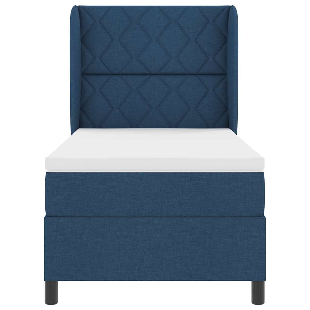 Box Spring Seng Med Madras Med Hovedgærde Blå 90 X 200 Cm Stof - Billede 8