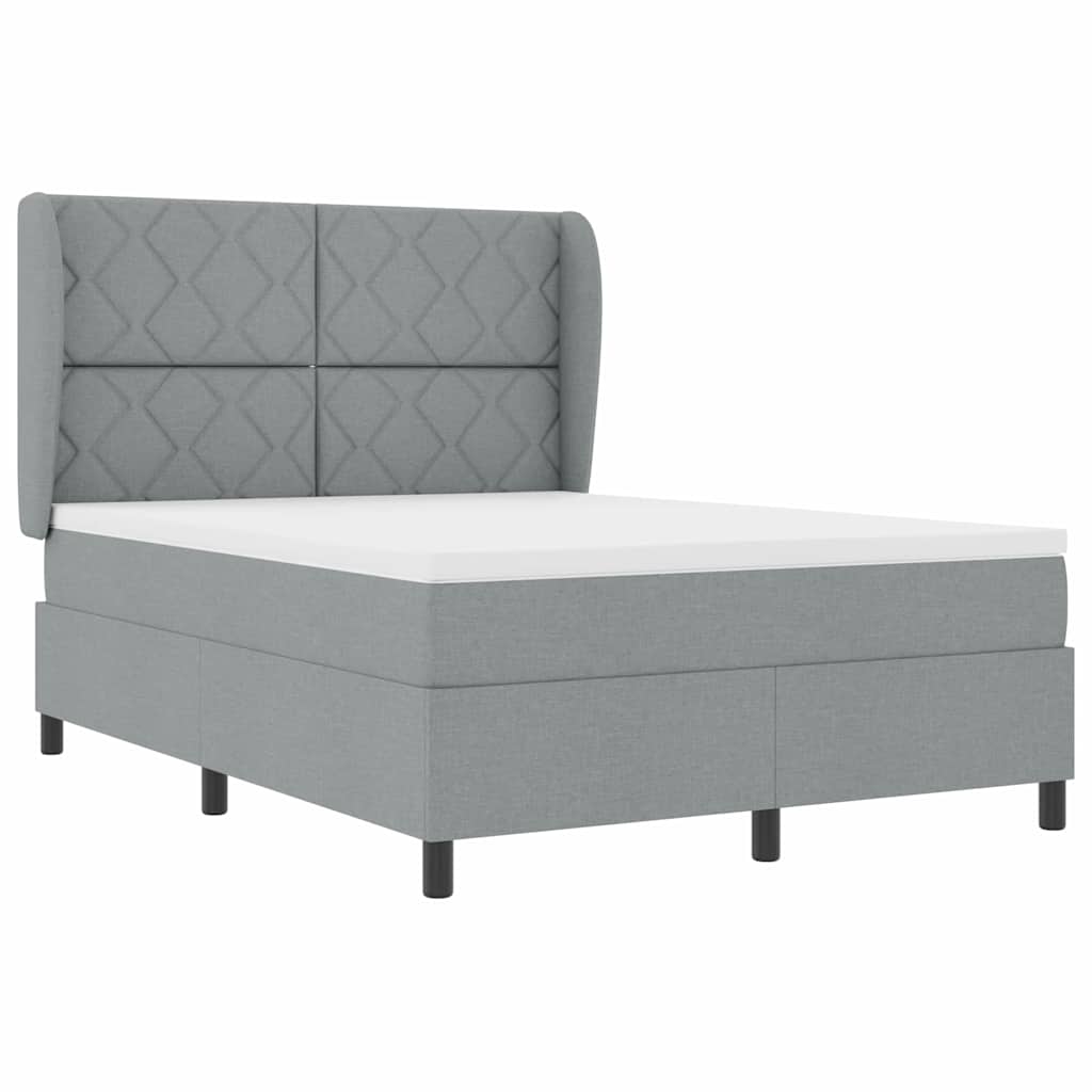 Box Spring Seng Med Madras Lysegrå 140 X 190 Cm Stof - Billede 2