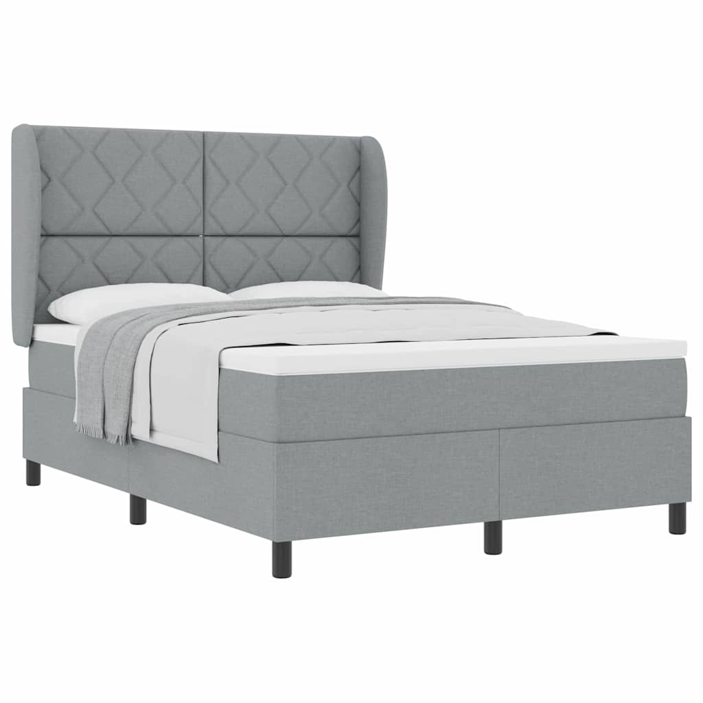 Box Spring Seng Med Madras Lysegrå 140 X 190 Cm Stof - Billede 3