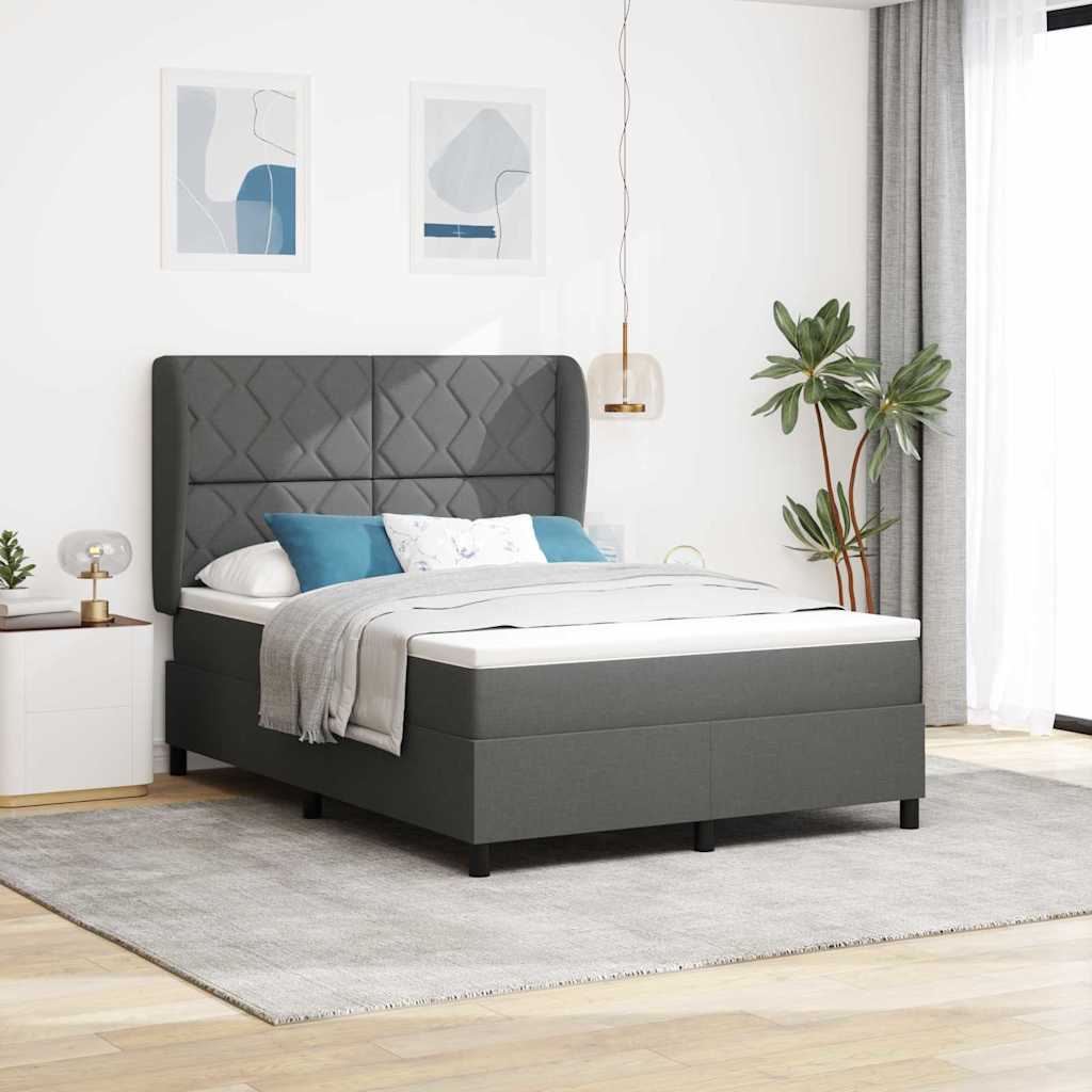 Box Spring Seng Med Madras Mørkegrå 140 X 190 Cm Stof - Hovedbillede