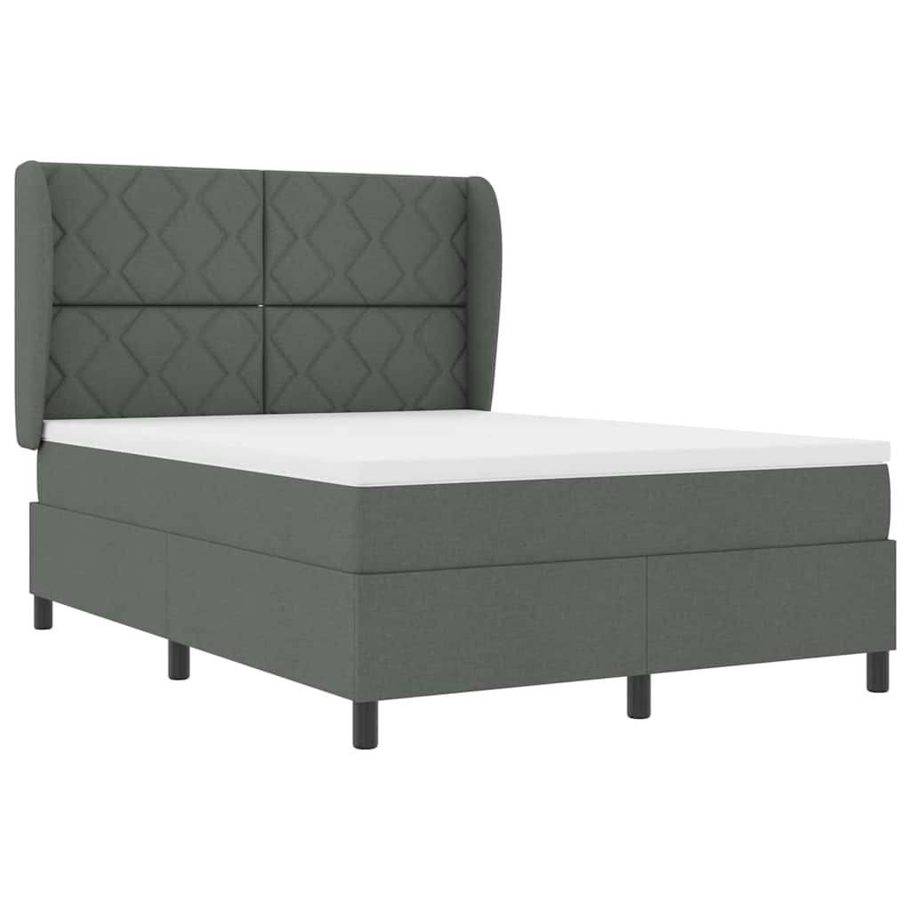 Box Spring Seng Med Madras Mørkegrå 140 X 190 Cm Stof - Billede 2