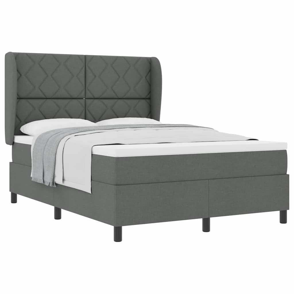 Box Spring Seng Med Madras Mørkegrå 140 X 190 Cm Stof - Billede 3