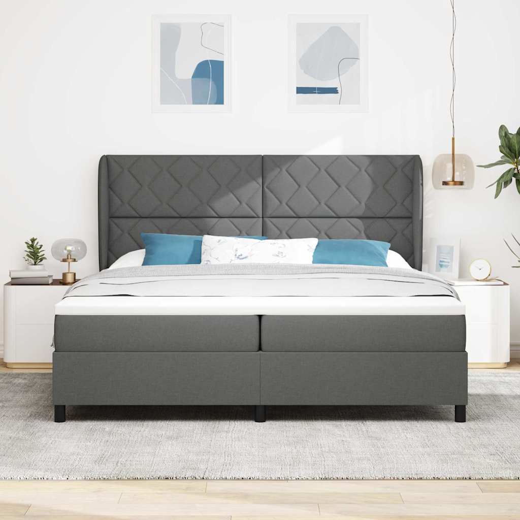 Box Spring Seng Med Madras Mørkegrå 200 X 200 Cm Stof - Billede 5