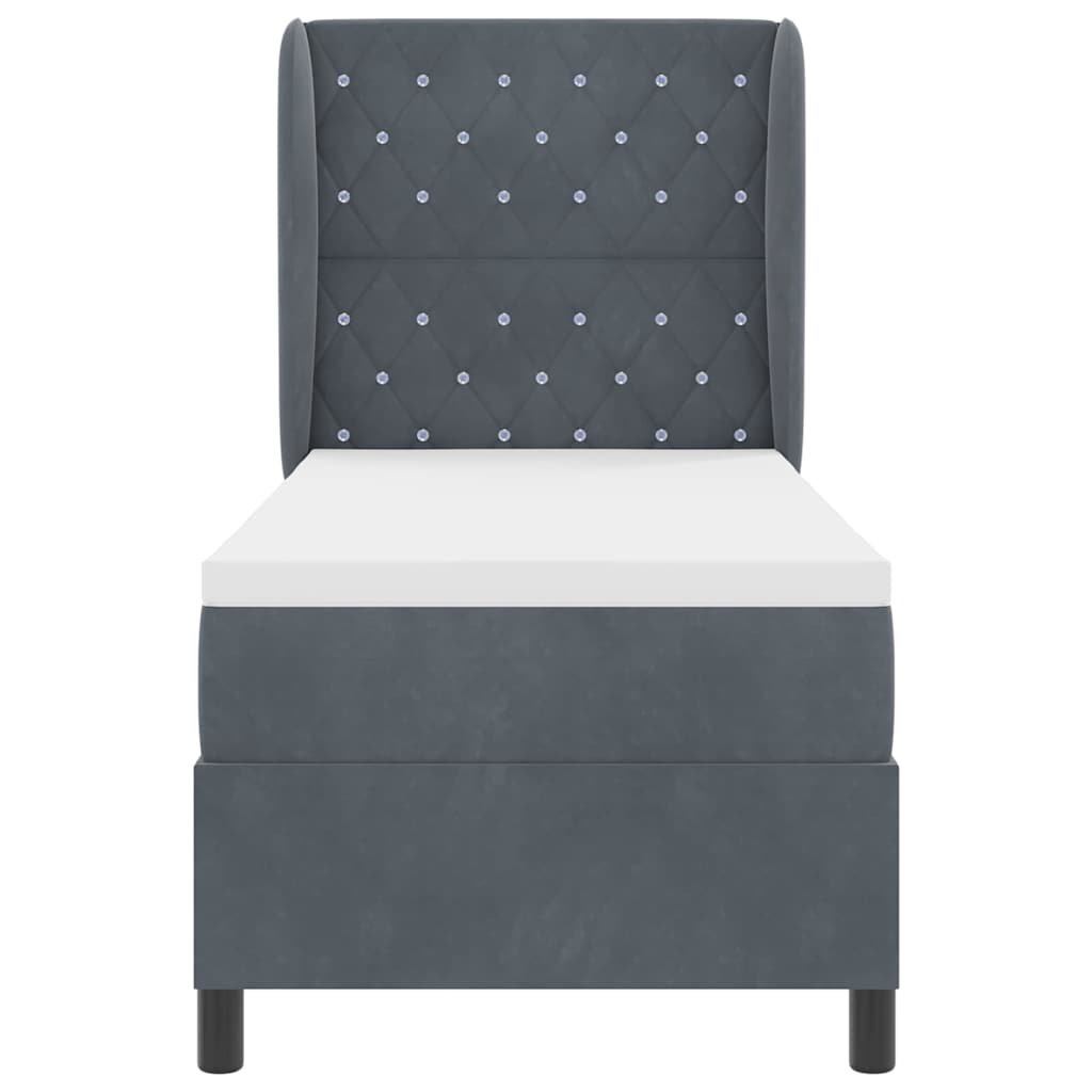 Box Spring Seng Med Madras Mørkegrå 80 X 200 Cm Fløjl - Billede 8