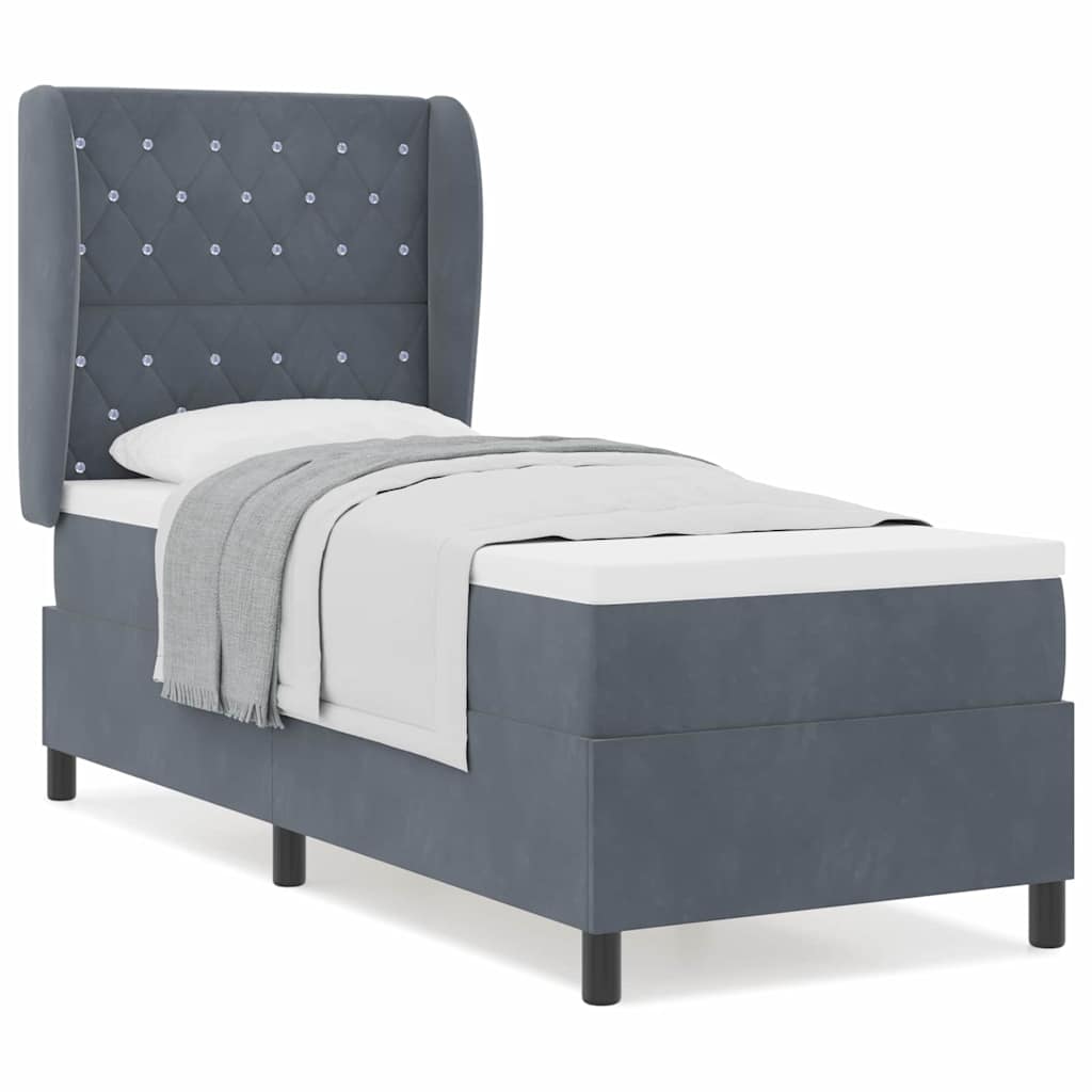 Box Spring Seng Med Madras Mørkegrå 80 X 200 Cm Fløjl - Billede 4