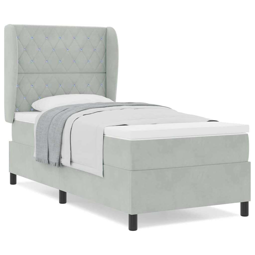 Box Spring Seng Med Madras Lysegrå 100 X 200 Cm Fløjl - Billede 4