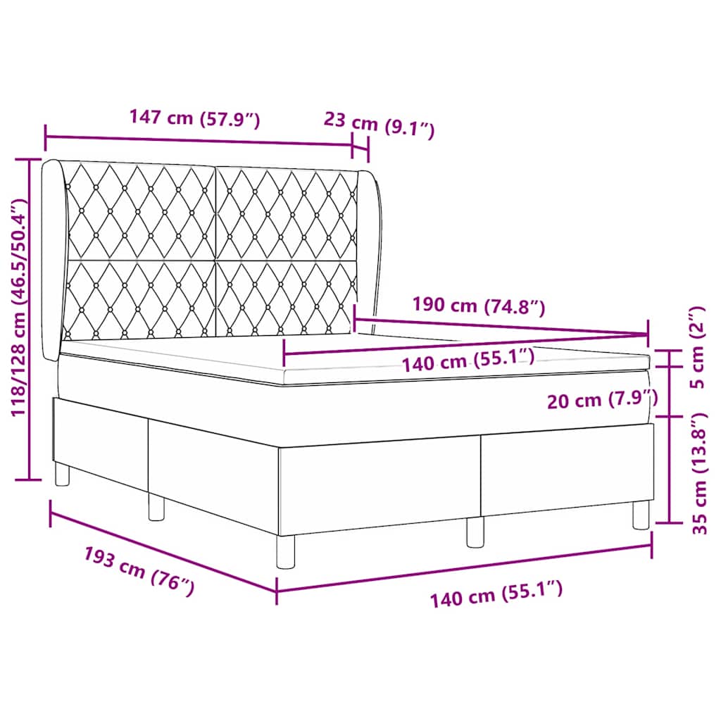 Box Spring Seng Med Madras Sort 140 X 190 Cm Fløjl - Billede 13