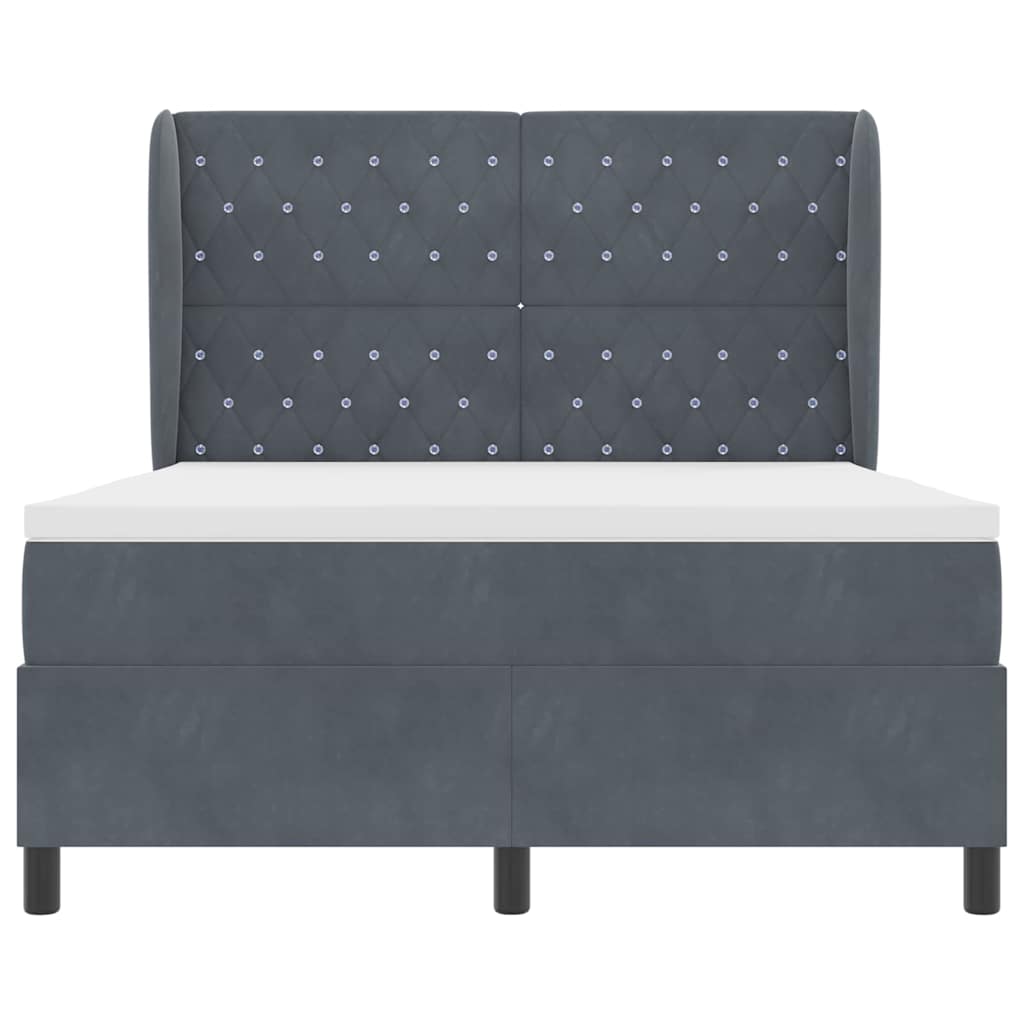 Box Spring Seng Med Madras Mørkegrå 140 X 200 Cm Fløjl - Billede 8